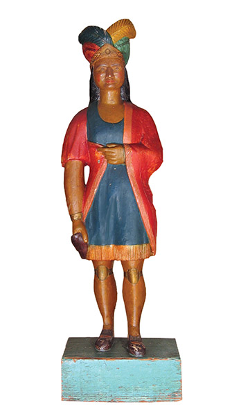 Anonymous | ANO161 | Minnie Indian | Carved Wood, Original Paint | 48 x 18 x 18 in. (121.9 x 45.7 x 45.7 cm)  price $45,000 at the Outsider Folk Art Gallery