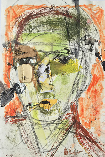 Jim Bloom BNG-08 | Mixed media, collage on paper 7 1/4 x 11 1/2 in. at the Outsider Folk Art Gallery