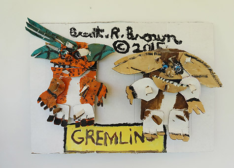 Brent Brown | BRB054 | Gremlins on the Run | Cardboard, Mixed Media, 28 x 20 x 6 in. (71.1 x 50.8 x 15.2 cm) at the Outsider Folk Art Gallery
