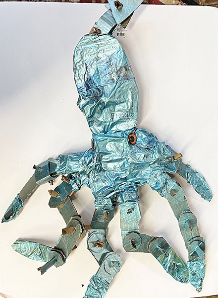 Brent Brown | BRB1000 | Shiny Squid, 2022 | Cardboard, Mixed Media | 44 x 28 x 7 in. at the Outsider Folk Art Gallery