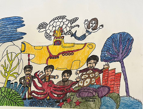 Brent Brown | BRB1039 | Yellow Submarine and the Beatles, 2023 | 28 x 22 in. at the Outsider Folk Art Gallery