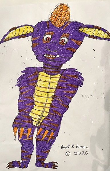 Brent Brown | BRB1066 | Sam the Purple Gremlin | 
	 Drawing | 12 x 18 in. at the Outsider Folk Art Gallery