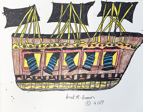 Brent Brown | BRB1088 | Pirate Ship | 14 x 11 in. at the Outsider Folk Art Gallery