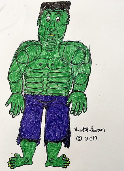 Brent Brown | BRB1098 | Hulk (Marvel) | Drawing | 11 x 14 in. at the Outsider Folk Art Gallery