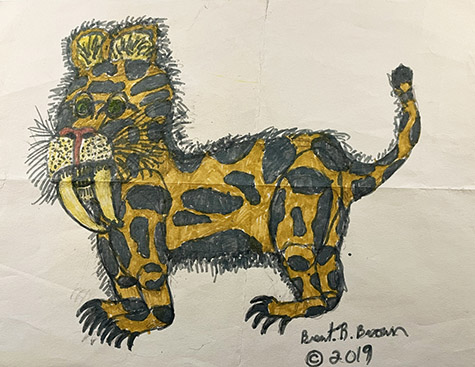 Brent Brown | BRB1105 | Toofer the saber tooth tiger | 12 x 9 in. at the Outsider Folk Art Gallery