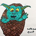 Brent Brown BRB1123 | Baby Yoda in a basket (Star Wars) at the Outsider Folk Art Gallery