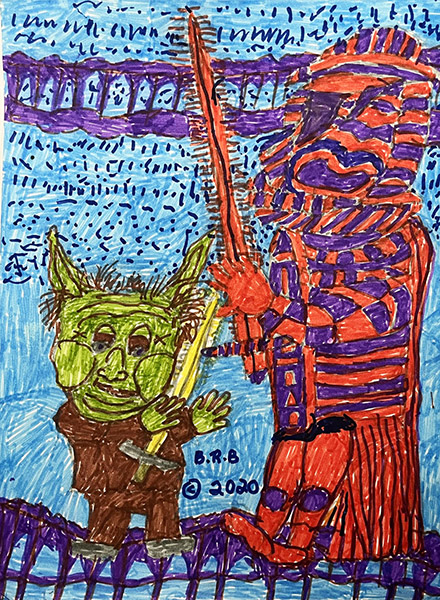 Brent Brown | BRB1132 | Yoda in action (Star Wars) | Drawing | 8 1/2 x 11 in. at the Outsider Folk Art Gallery