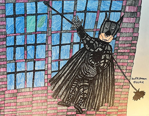 Brent Brown | BRB1190 | Batman at wall | 28 x 22 in. at the Outsider Folk Art Gallery