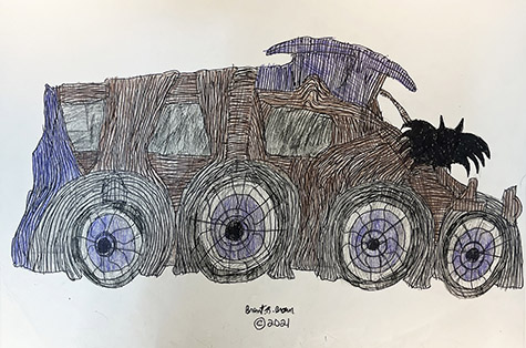 Brent Brown | BRB1203 | Batman Car | 28 x 22 in. at the Outsider Folk Art Gallery