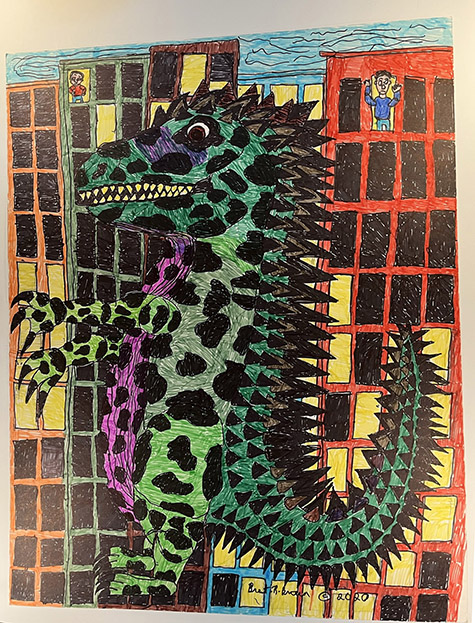 Brent Brown | BRB1209 | Godzilla | 28 x 22 in. at the Outsider Folk Art Gallery