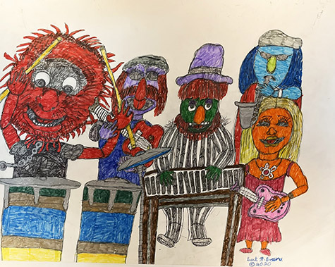 Brent Brown | BRB1218 | Muppets Band  | 28 x 22 in. at the Outsider Folk Art Gallery