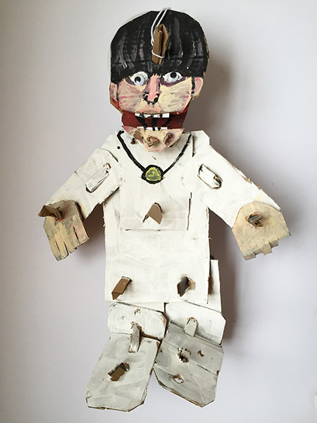 Brent Brown | BRB160 | Moe - of Three Stooges | Cardboard, Mixed Media, 14 x 23 x 5 in. (35.6 x 58.4 x 12.7 cm) at the Outsider Folk Art Gallery