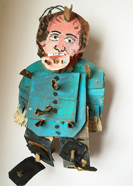 Brent Brown | BRB161 | Larry - of Three Stooges | Cardboard, Mixed Media, 18 x 23 x 5 in. (45.7 x 58.4 x 12.7 cm) at the Outsider Folk Art Gallery