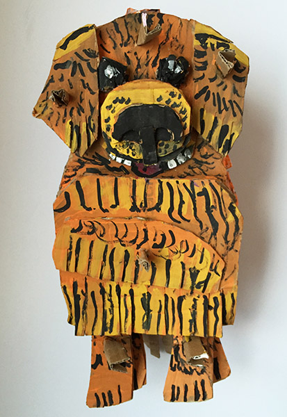 Brent Brown | BRB178 | Golden Retriever | Cardboard, Mixed Media, 8 x 15 x 6 in. (20.3 x 38.1 x 15.2 cm) at the Outsider Folk Art Gallery