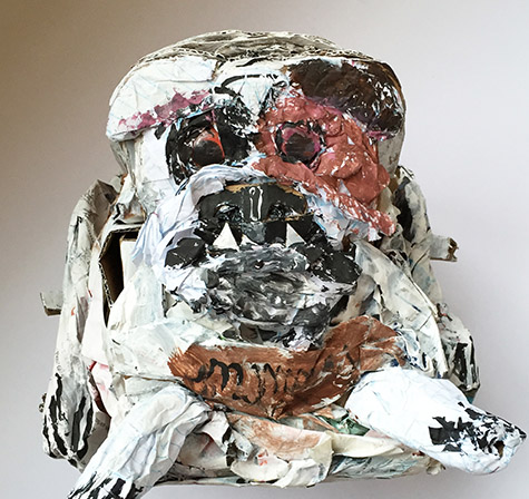 Brent Brown | BRB179 | BullDog | Cardboard, Mixed Media, 12 x 12 x 12 in. (30.5 x 30.5 x 30.5 cm) at the Outsider Folk Art Gallery