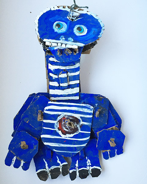 Brent Brown | BRB202 | Blue, 2016 | Cardboard, Mixed Media, 21 x 26 x 6 in. (53.3 x 66 x 15.2 cm) price $80 at the Outsider Folk Art Gallery