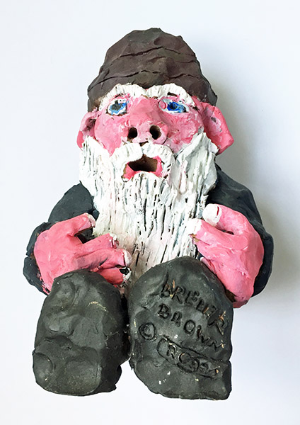 Brent Brown | BRB234 | White Bearded Gnome | Painted Clay, 8 x 6 x 6 in. (20.3 x 15.2 x 15.2 cm) at the Outsider Folk Art Gallery