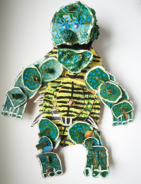 Brent Brown | BRB255 | Mork the Turtle  | Cardboard, Mixed Media, 26 x 30 x 7 in. at the Outsider Folk Art Gallery