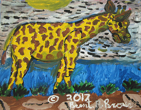 Brent Brown | BRB312 | April the Giraffe, 2017 | Paint on canvas board | 14 x 11 in. (35.6 x 27.9 cm) at the Outsider Folk Art Gallery