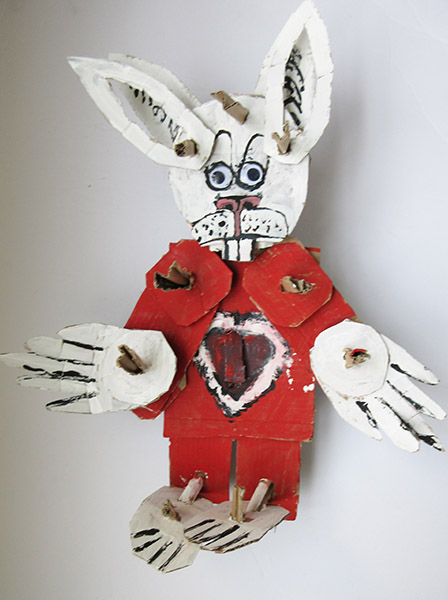 Brent Brown | BRB327 | Rabbit with a Heart, 2017 | Cardboard, Mixed Media | 20 x 25 x 6 in. (50.8 x 63.5 x 15.2 cm) at the Outsider Folk Art Gallery