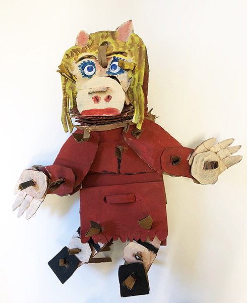 Brent Brown | BRB462 | Miss Piggy, 2018 | 
	 Cardboard, Mixed Media, on Canvas | 22 x 23 x 4 in. at the Outsider Folk Art Gallery