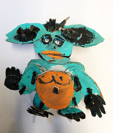 Brent Brown | BRB550 | Viola the Grem, 2019   | 
	 Cardboard, Mixed Media | 18 x 14 x 6 in. at the Outsider Folk Art Gallery