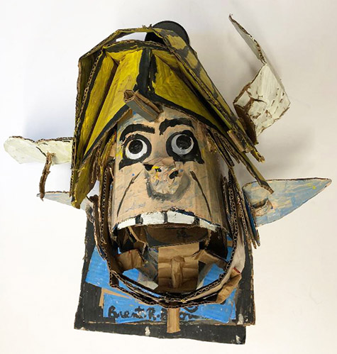 Brent Brown | BRB552 | Morse the Viking, 2019 | 
	 Cardboard, Mixed Media | 22 x 22 x 14 in. at the Outsider Folk Art Gallery