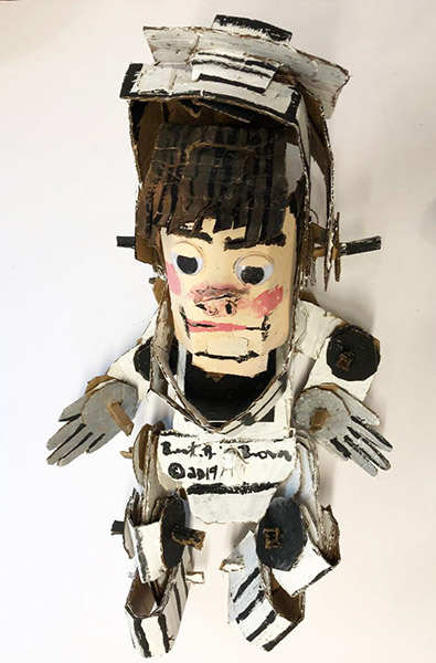 Brent Brown | BRB584 | Elroy Jetson, 2019 | Cardboard, Mixed Media, 28 x 23 x 12 in. at the Outsider Folk Art Gallery
