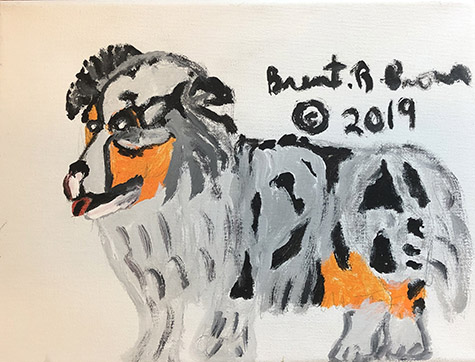 Brent Brown | BRB599 | Australian Shepherd, 2019 | 
	 Paint on canvas | 12 x 9 in. at the Outsider Folk Art Gallery
