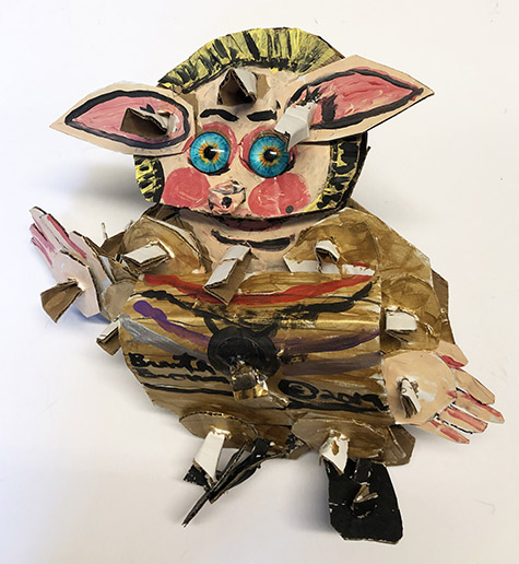 Brent Brown | BRB627 | Gelfling Triplet-Gold, 2019  | 
	 Cardboard, Mixed Media | 14 x 14 x 6 in. at the Outsider Folk Art Gallery