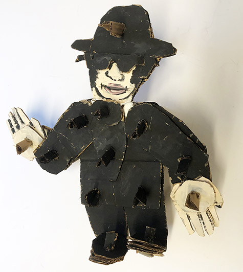 Brent Brown | BRB631 | Blues Brother, 2019   | 
	 Cardboard, Mixed Media | 14 x 14 x 4 in. at the Outsider Folk Art Gallery