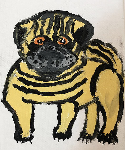 Brent Brown | BRB645 | Pug, 2019 | 
	 Paint on canvas | 5 x 7 x 1/2 in. at the Outsider Folk Art Gallery