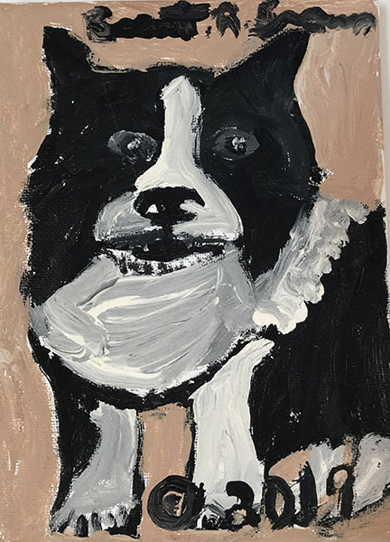 Brent Brown | BRB651 | Border Collie, 2019 | 
	 Paint on canvas | 5 x 7 x 1 1/2 in. at the Outsider Folk Art Gallery