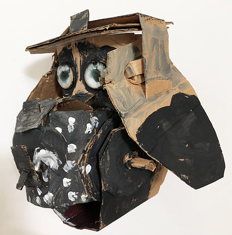 Brent Brown | BRB652 | Bassett Hound, Jr., 2019 | 
	 Cardboard, Mixed Media, 8 x 7 x 5 in. at the Outsider Folk Art Gallery