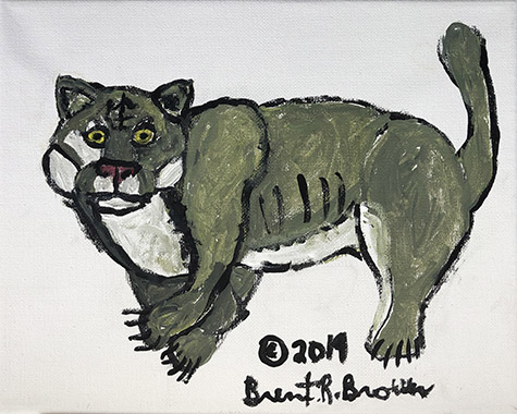 Brent Brown | BRB659 | Green Cat, 2019 | 
	 Paint on canvas | 8 x 10 in. at the Outsider Folk Art Gallery