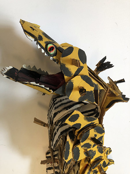 Brent Brown | BRB667 | Striped Monster, 2019  | 
	 Cardboard, Mixed Media | 31 x 10 x 8 in. at the Outsider Folk Art Gallery