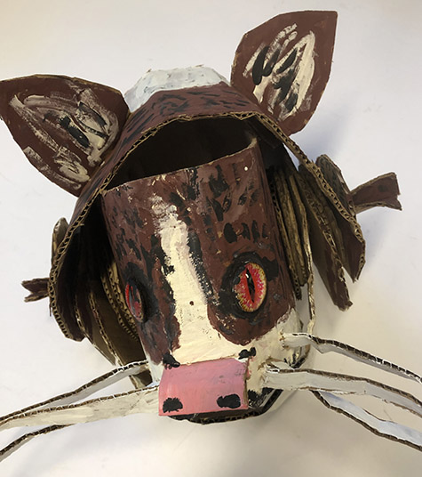 Brent Brown | BRB677 | Smelly Cat, 2019 | 
	 Cardboard, Mixed Media, 12 x 10 x 10 in. at the Outsider Folk Art Gallery