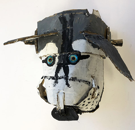 Brent Brown | BRB682 | Siberian Husky, 2019 | 
	 Cardboard, Mixed Media | 9 x 11 x 9 in. at the Outsider Folk Art Gallery