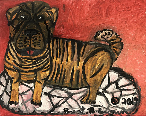 Brent Brown | BRB694 | Sharpei, 2019 | 
	 Paint on canvas | 10 x 8 x 13 in. at the Outsider Folk Art Gallery