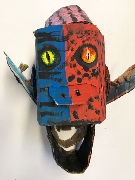 Brent Brown | BRB705 | Split Madness, 2019  | 
	 Cardboard, Mixed Media | 12 x 15 x 9 in. at the Outsider Folk Art Gallery