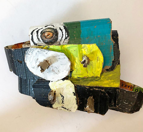 Brent Brown | BRB760 | Polly Wally Parrot, 2020 | Cardboard, Mixed Media | 8 x 13 x 4 in. at the Outsider Folk Art Gallery