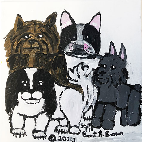 Brent Brown | BRB809 | Dog Buddies, 2020 | Paint on canvas | 12 x 12 in. at the Outsider Folk Art Gallery