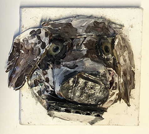 Brent Brown | BRB821 | Spaniel, 2020 | Cardboard, Mixed Media, on Canvas | 4 x 4 in. at the Outsider Folk Art Gallery