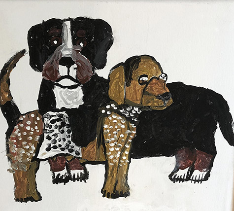 Brent Brown | BRB890 | St Bernard and Spaniel, 2020 | Paint on canvas | 12 x 12 in. at the Outsider Folk Art Gallery