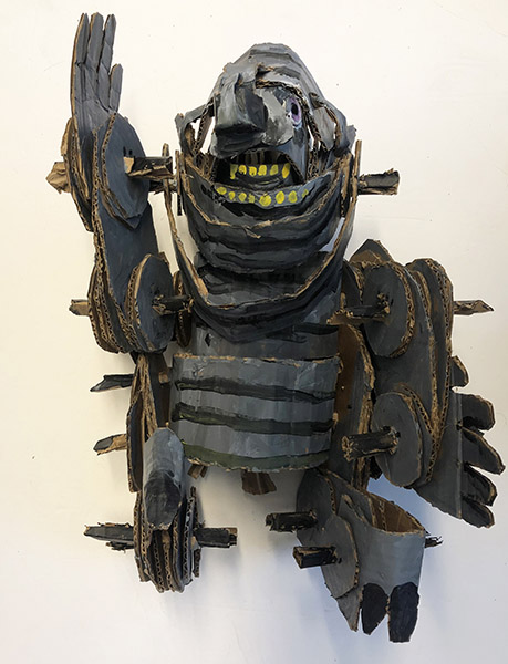 Brent Brown | BRB911 | Megatron, 2021 | Cardboard, Mixed Media | 15 x 20 x 16 in. at the Outsider Folk Art Gallery