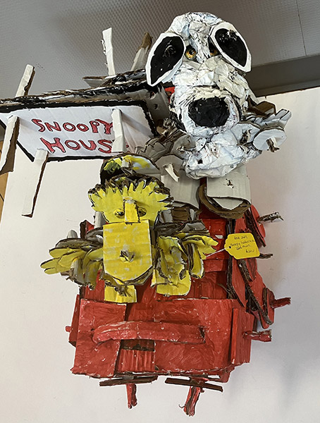 Brent Brown | BRB943 | Snoopy and Woodstock with Doghouse, 2021 | Cardboard, Mixed Media,   at the Outsider Folk Art Gallery