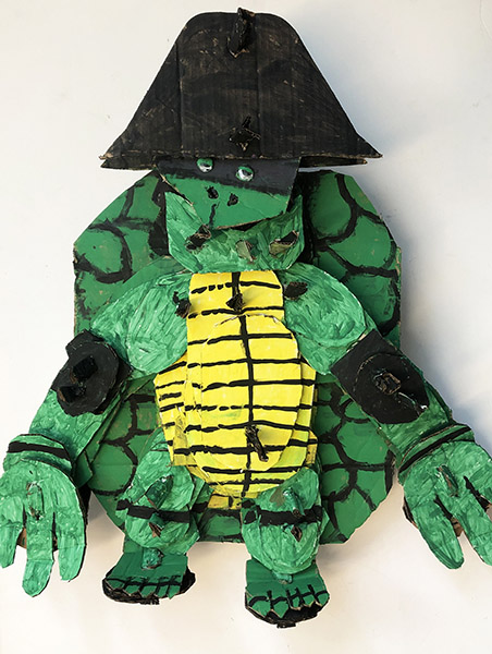 Brent Brown | BRB965 | Godfather of the Derby Turtle Gang, 2021 | Cardboard, Mixed Media | 31 x 32 x 10 in. at the Outsider Folk Art Gallery