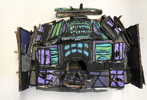 Brent Brown | BRB978 | MARS Space Station, 2021  | 
	 Cardboard, Mixed Media | 26 x 18 x 13 in. at the Outsider Folk Art Gallery