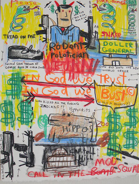 David "Big Dutch" Nally | DN152 | Rodent, 2013 | Mixed media on paper | 9 x 11 in. (22.9 x 27.9 cm) price $150 at the Outsider Folk Art Gallery