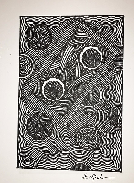 H. Mich | MIH003 | Untitled (black and white abstract drawing) | Marker, pen on paper | 9 x 11 in. at the Outsider Folk Art Gallery